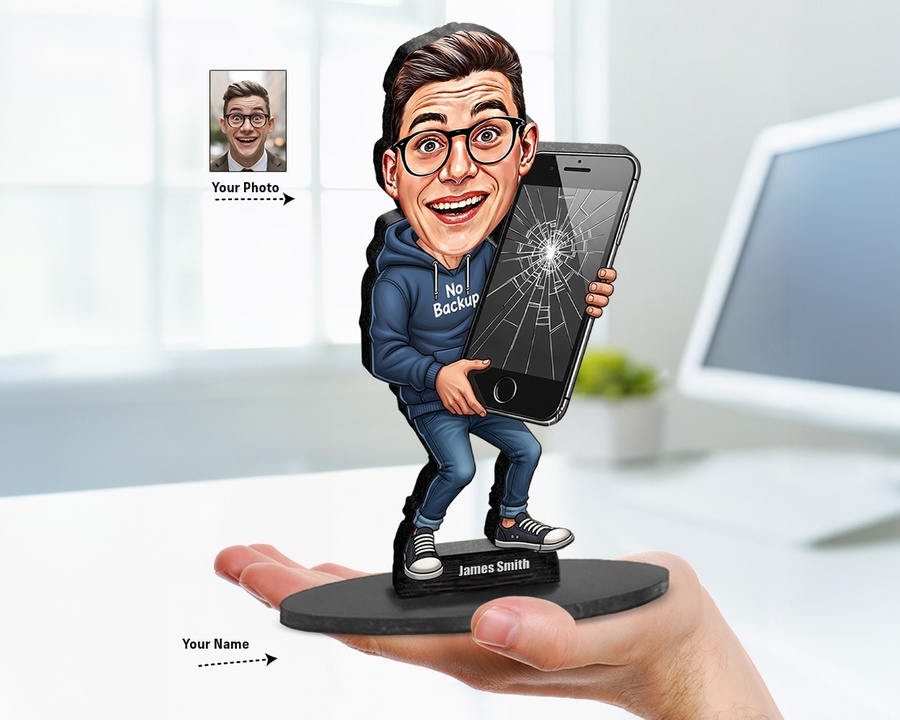 Tech Fail figurine — custom personalized Business gift, premium wood 8 inches
