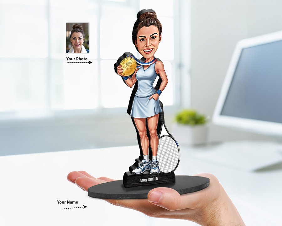 Tennis Player Award figurine — custom personalized Funny gift, premium wood 8 inches