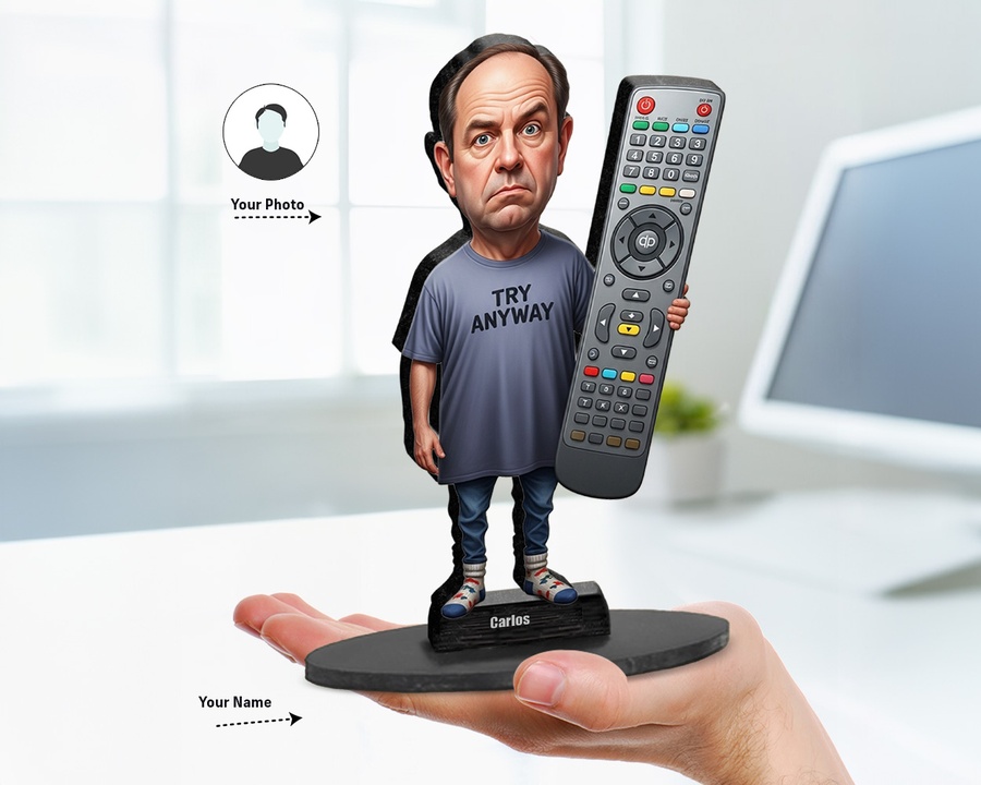 Tv Dad Remote Control figurine — custom personalized Funny gift, premium wood 8 inches