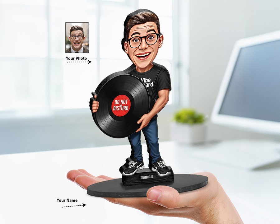 Vinyl Record Collector figurine — custom personalized Funny gift, premium wood 8 inches