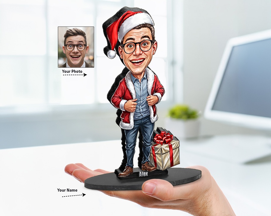 Gift Santa Hat figurine — custom personalized Seasonal gift, premium wood 8 inches