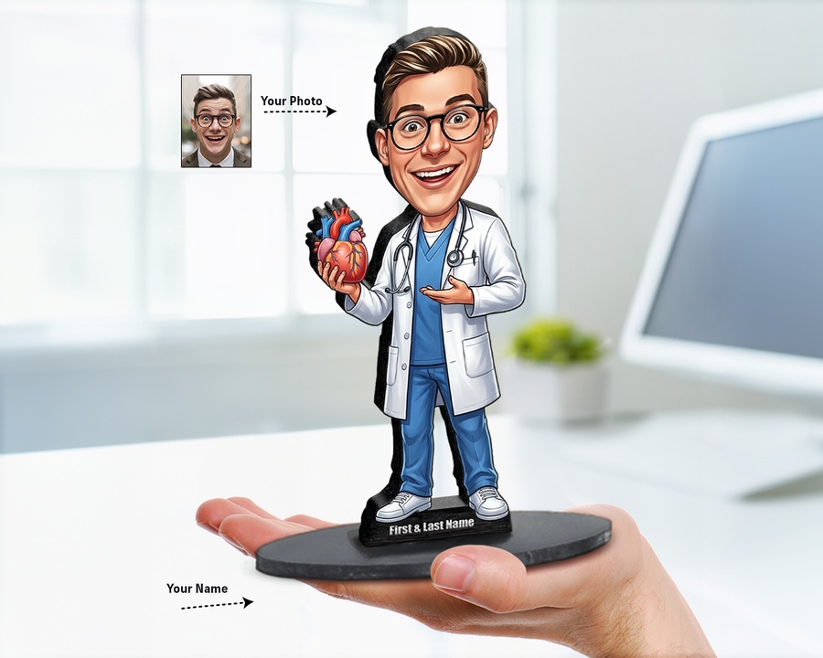 Cardiologist figurine — custom personalized Healthcare gift, premium wood 8 inches