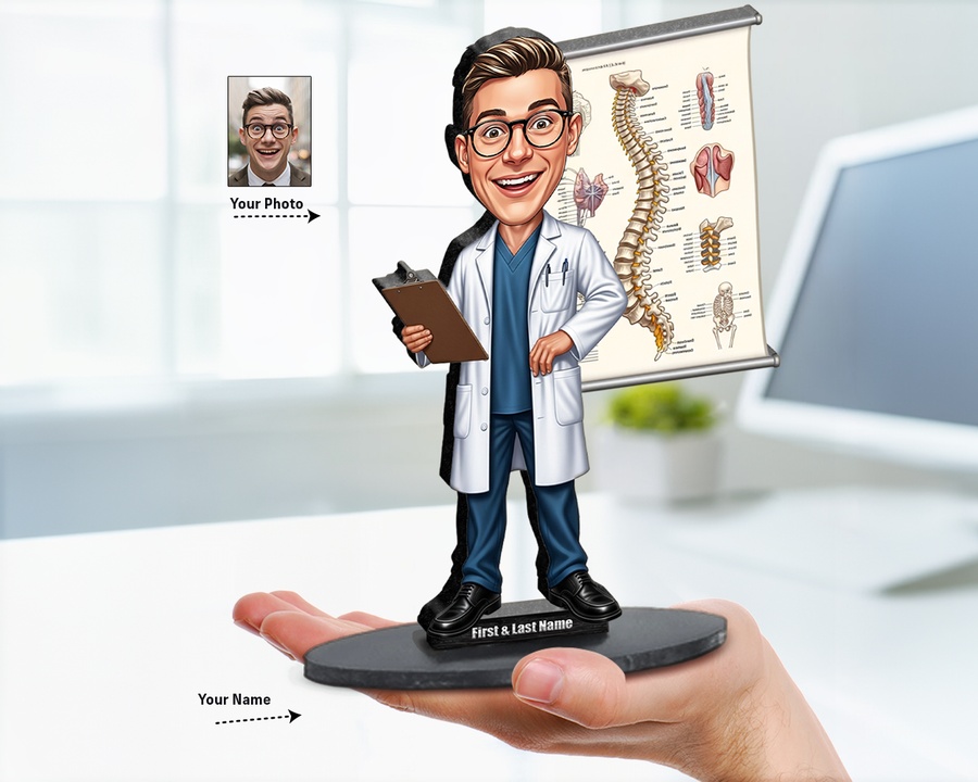 Chiropractor figurine — custom personalized Healthcare gift, premium wood 8 inches