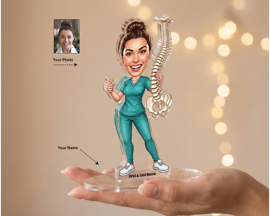 Chiropractor figurine — custom personalized Healthcare gift, premium wood 8 inches