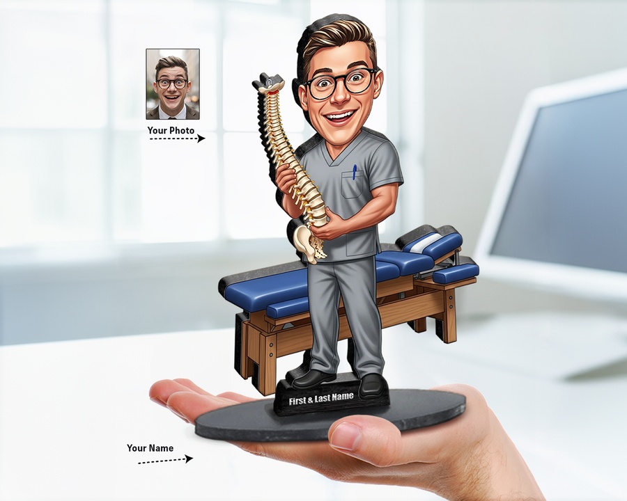 Chiropractor figurine — custom personalized Healthcare gift, premium wood 8 inches