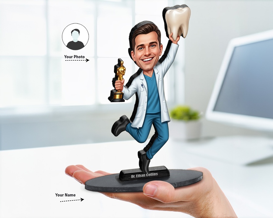 Dentist figurine — custom personalized Healthcare gift, premium wood 8 inches