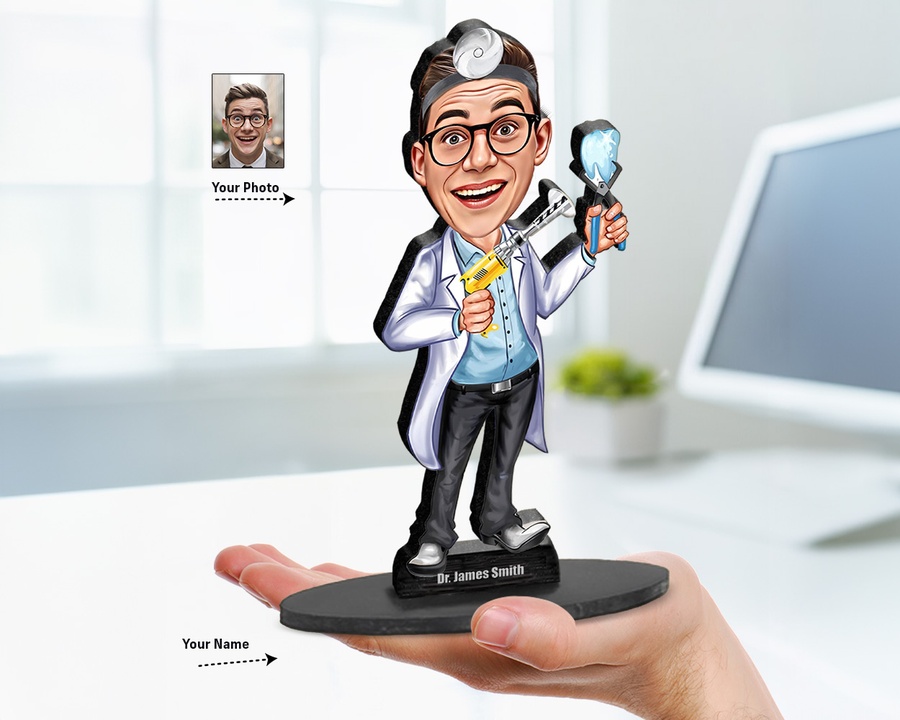Dentist figurine — custom personalized Healthcare gift, premium wood 8 inches
