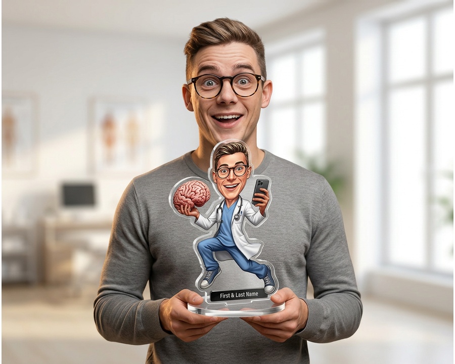 Neurologist figurine — custom personalized Healthcare gift, premium wood 8 inches