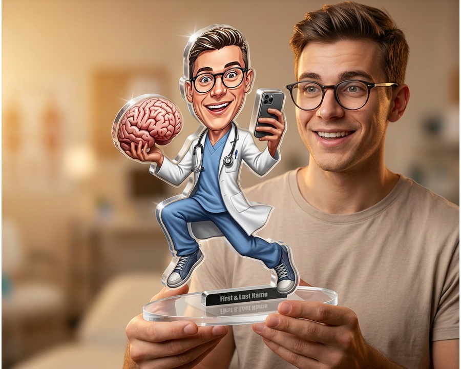 Neurologist figurine — custom personalized Healthcare gift, premium wood 8 inches
