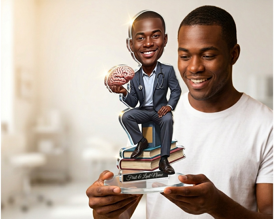 Neurologist figurine — custom personalized Healthcare gift, premium wood 8 inches