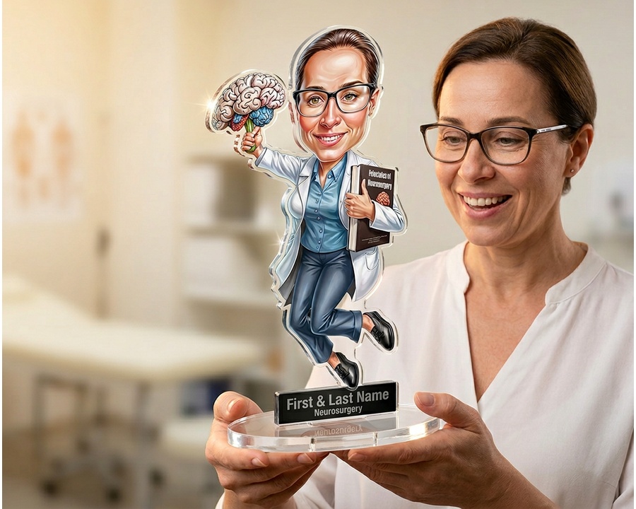 Neurologist figurine — custom personalized Healthcare gift, premium wood 8 inches