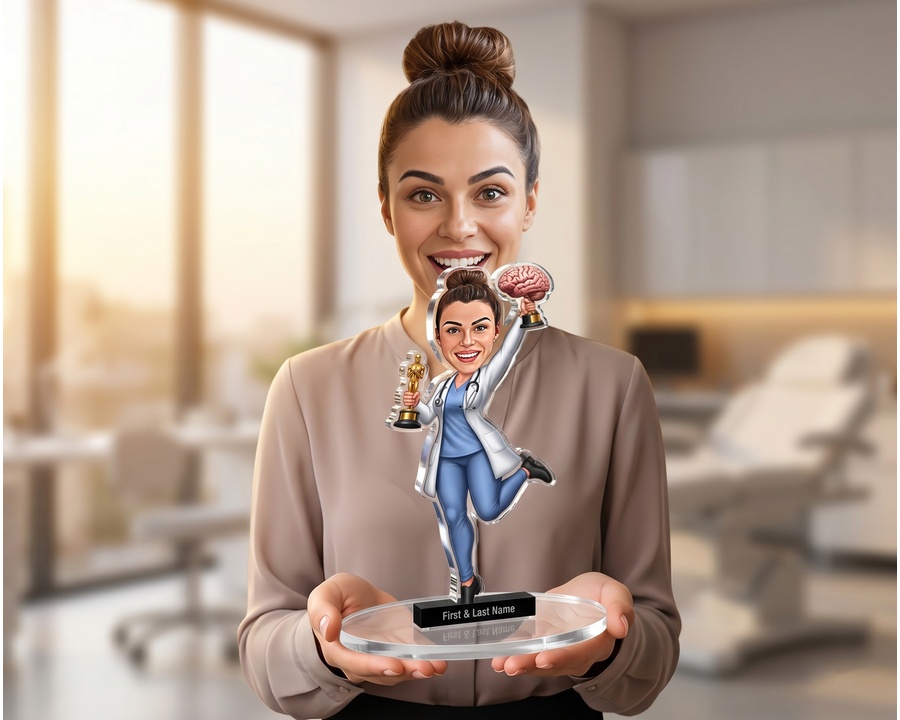 Neurologist figurine — custom personalized Healthcare gift, premium wood 8 inches