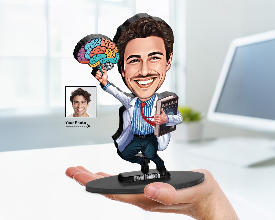 Neurologist figurine — custom personalized Healthcare gift, premium wood 8 inches
