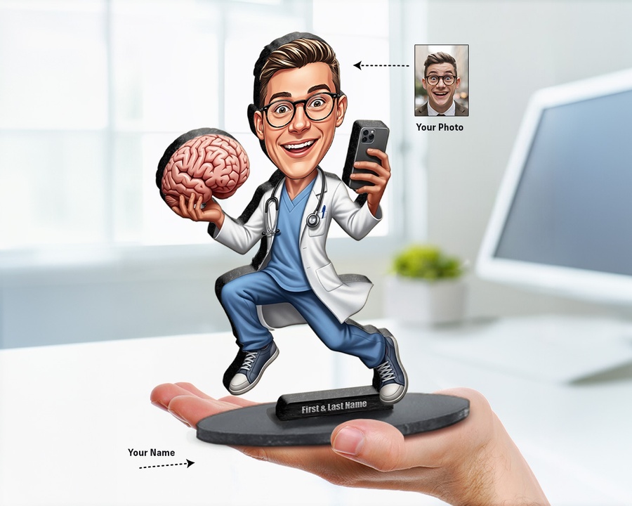Neurologist figurine — custom personalized Healthcare gift, premium wood 8 inches
