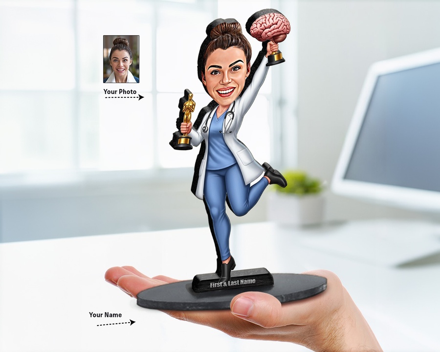 Neurosurgeon figurine — custom personalized Healthcare gift, premium wood 8 inches