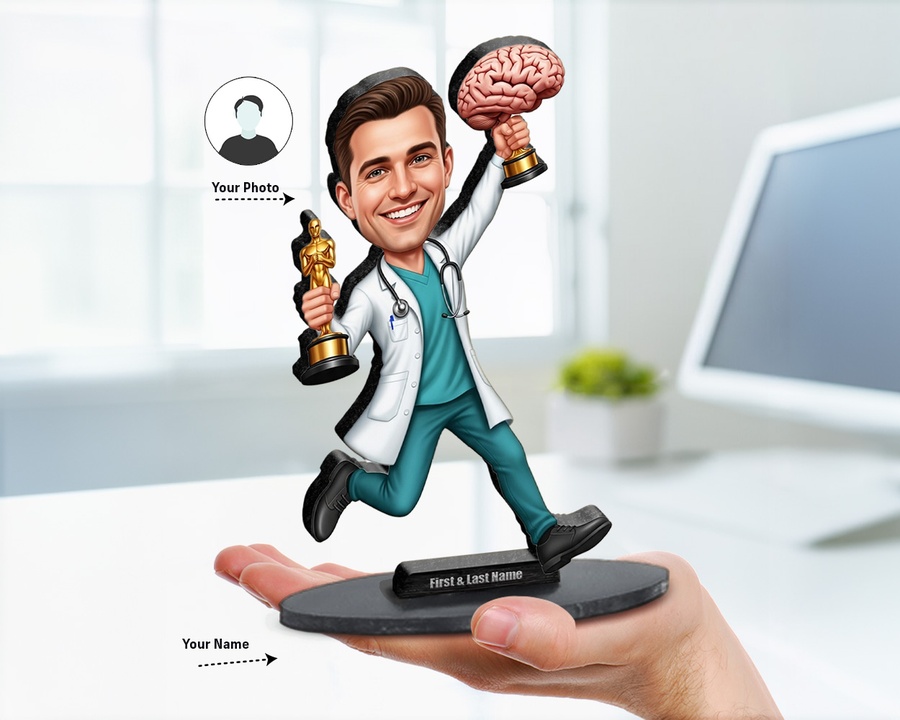 Neurosurgeon figurine — custom personalized Healthcare gift, premium wood 8 inches