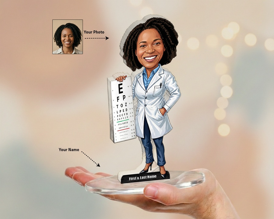 Ophthalmologist figurine — custom personalized Healthcare gift, premium wood 8 inches