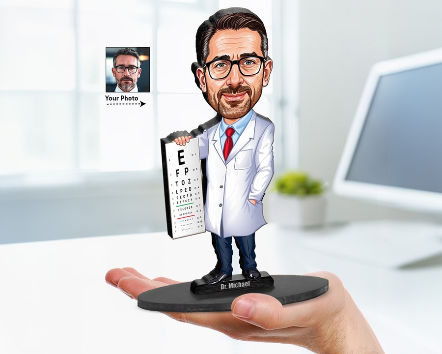 Ophthalmologist figurine — custom personalized Healthcare gift, premium wood 8 inches