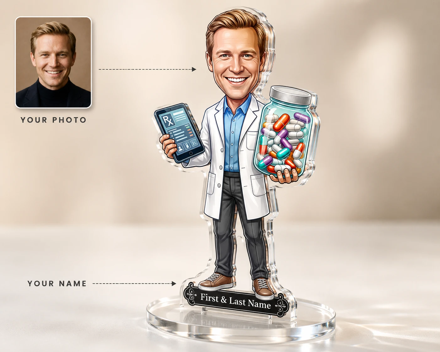 Custom Pharmacist Figurine — Tablet & Medicine Design — personalized product example