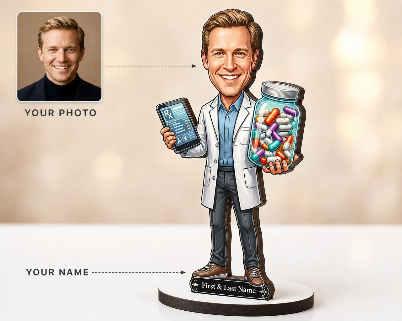 Pharmacist Retirement Gift — Tablet & Pill Jar Design — personalized product example