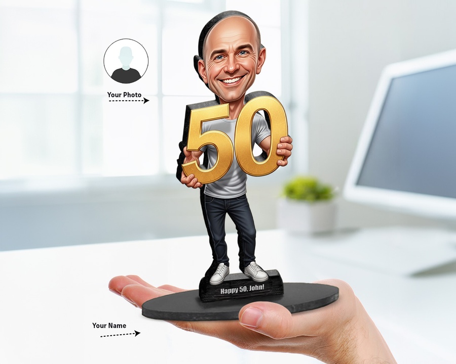 50th Birthday Number figurine — custom personalized For Him gift, premium wood 8 inches