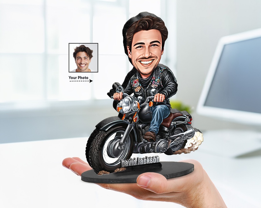Biker — Black Motorcycle figurine — custom personalized Sport gift, premium wood 8 inches
