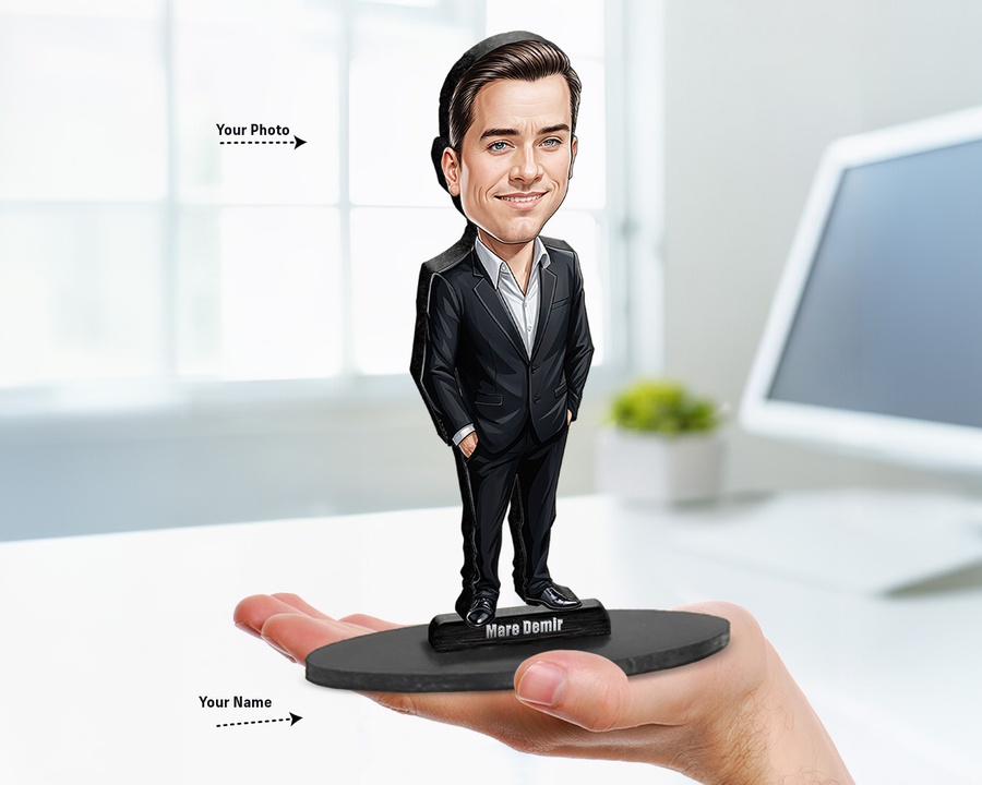 Business Professional — Black Suit figurine — custom personalized Business gift, premium wood 8 inches