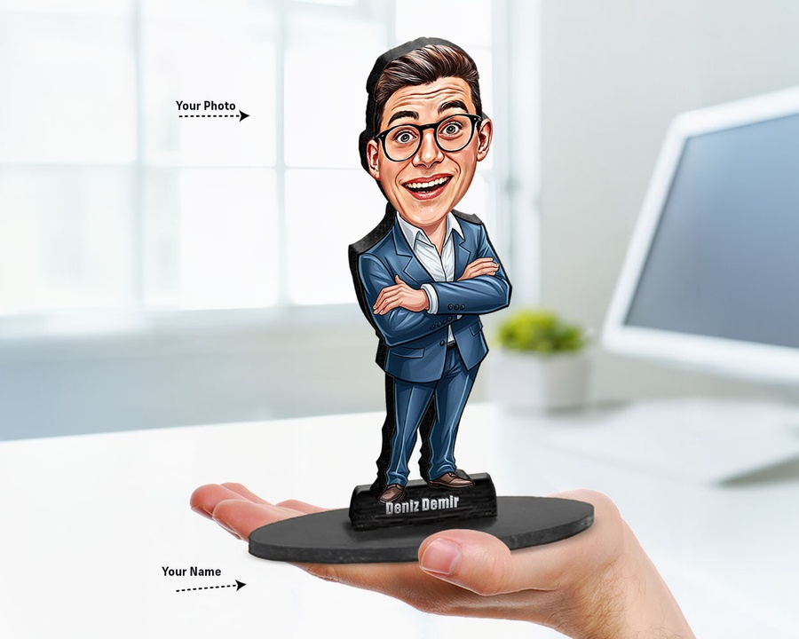 Businessman — Blue Suit figurine — custom personalized Business gift, premium wood 8 inches