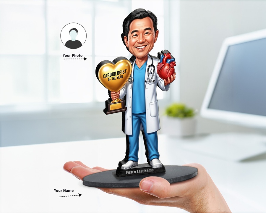 Cardiologist figurine — custom personalized Healthcare gift, premium wood 8 inches