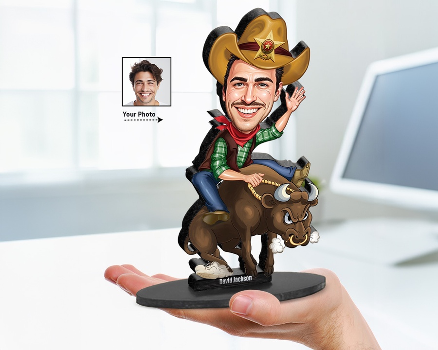Cowboy Horse figurine — custom personalized For Him gift, premium wood 8 inches