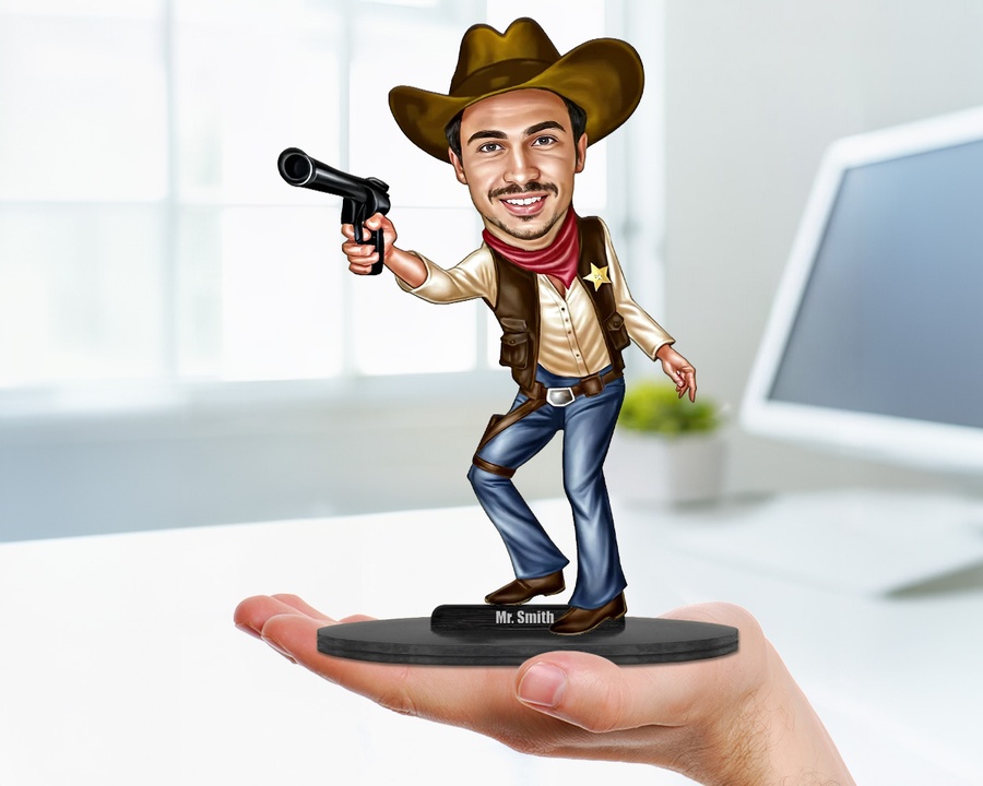 Cowboy Lasso figurine — custom personalized For Him gift, premium wood 8 inches