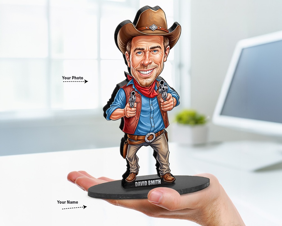 Cowboy Western figurine — custom personalized For Him gift, premium wood 8 inches