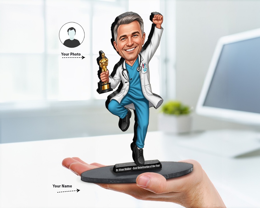 Doctor — Award Trophy figurine — custom personalized Healthcare gift, premium wood 8 inches