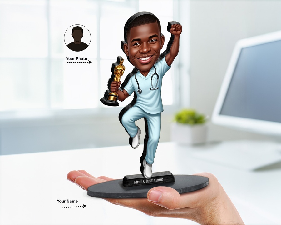 Doctor — Graduation Award figurine — custom personalized Healthcare gift, premium wood 8 inches