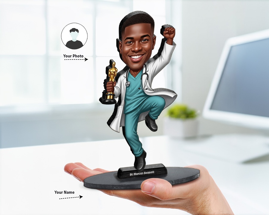 Doctor — Award (Brown Skin) figurine — custom personalized Healthcare gift, premium wood 8 inches