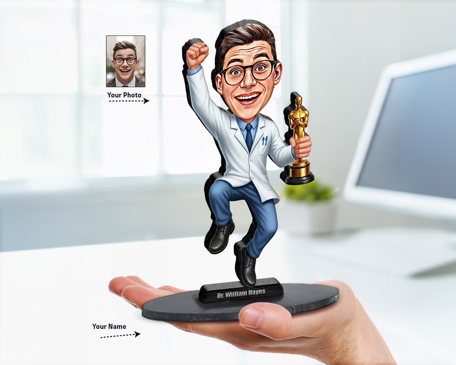 Doctor — Award Trophy figurine — custom personalized Healthcare gift, premium wood 8 inches