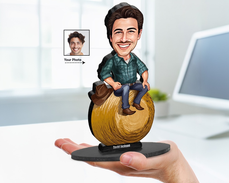 Farmer — Pumpkin figurine — custom personalized Business gift, premium wood 8 inches