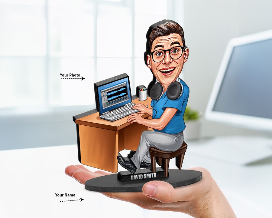 Gamer Computer Desk figurine — custom personalized For Him gift, premium wood 8 inches