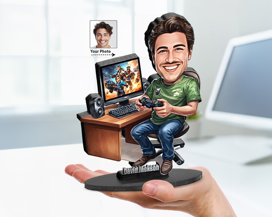 Gamer Console Computer figurine — custom personalized For Him gift, premium wood 8 inches