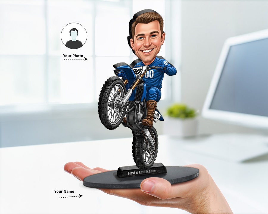 Motorcyclist — Sport Bike figurine — custom personalized Sport gift, premium wood 8 inches