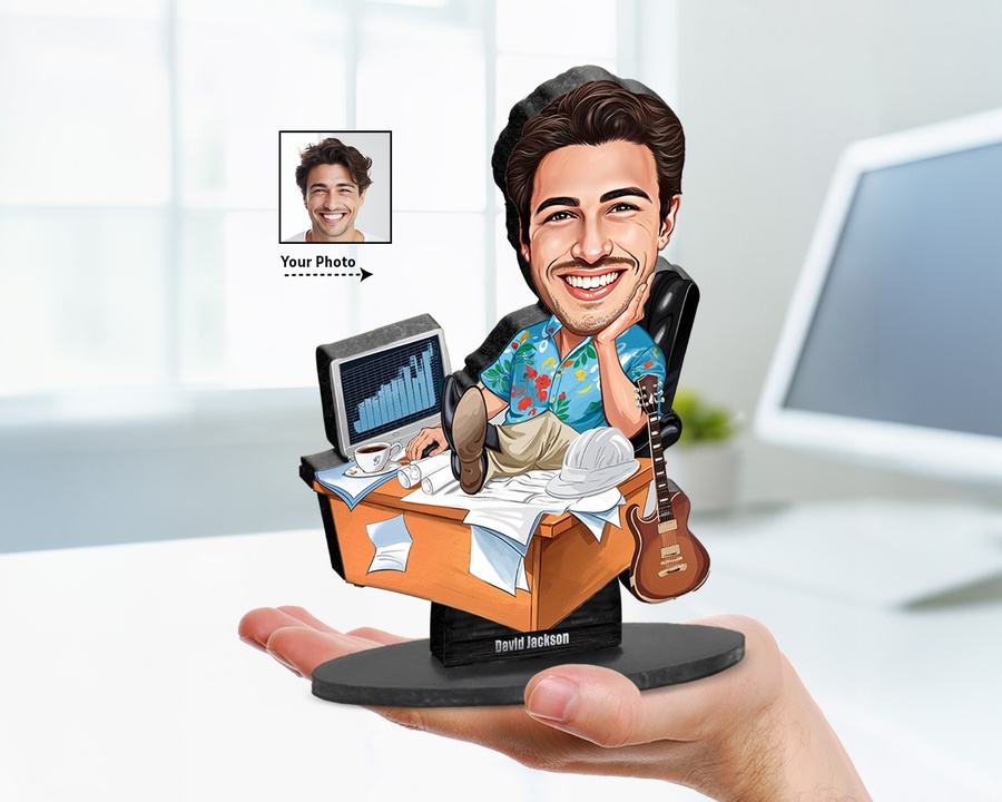 Office Worker figurine — custom personalized Business gift, premium wood 8 inches
