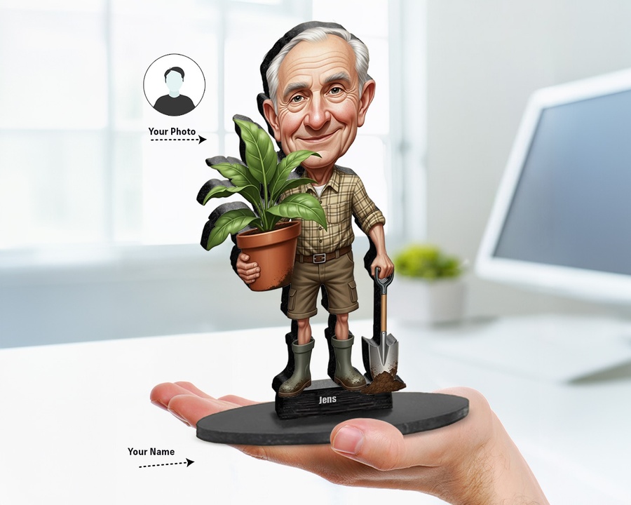 Retired Gardener Plants figurine — custom personalized For Him gift, premium wood 8 inches