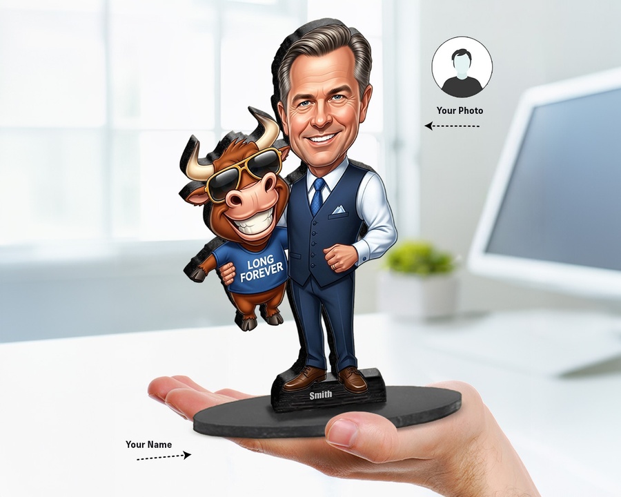 Stock Trader figurine — custom personalized Business gift, premium wood 8 inches