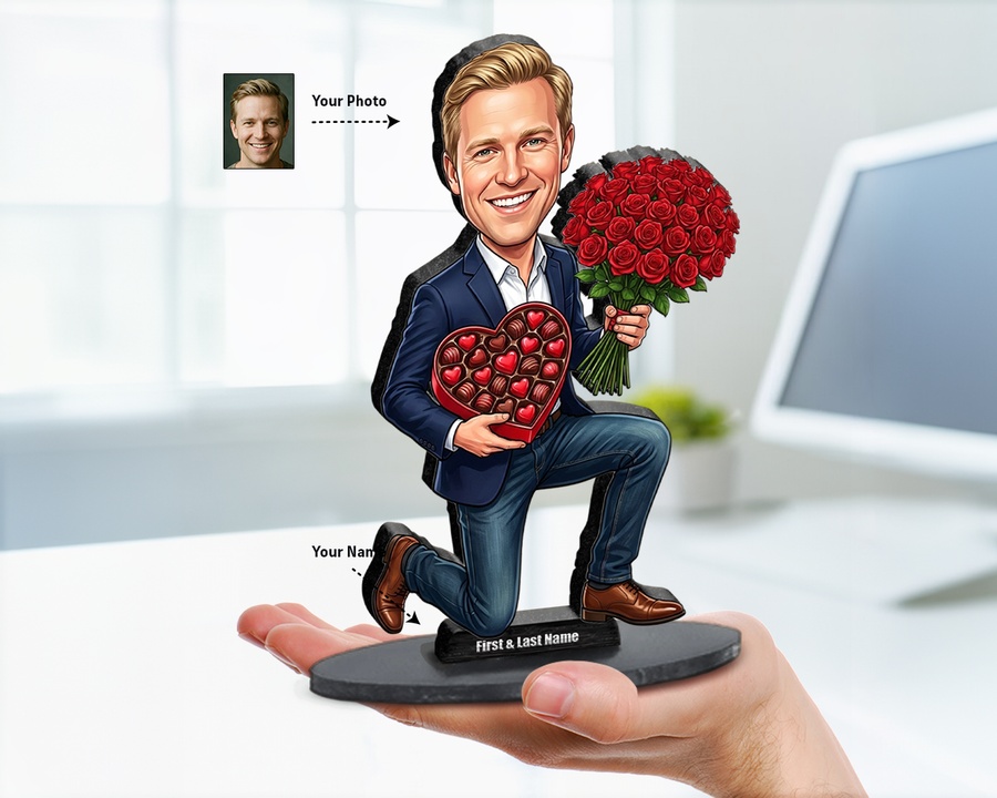 Valentines Day Roses figurine — custom personalized For Him gift, premium wood 8 inches