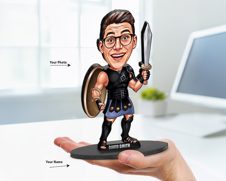 Warrior Shield Sword figurine — custom personalized For Him gift, premium wood 8 inches