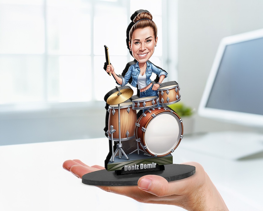 Drummer figurine — custom personalized Music gift, premium wood 8 inches