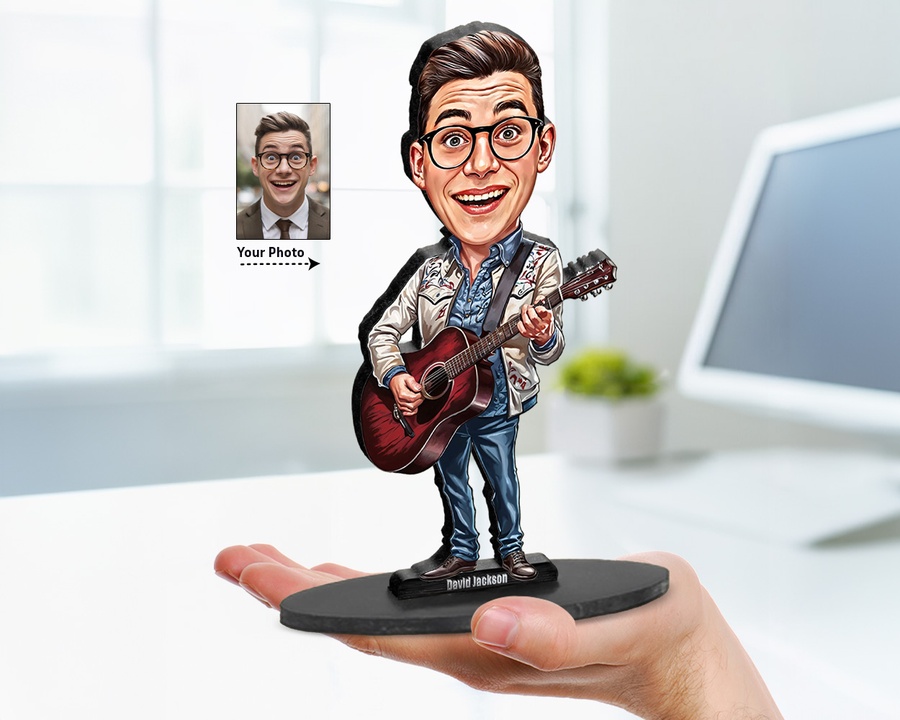 Guitarist figurine — custom personalized Music gift, premium wood 8 inches