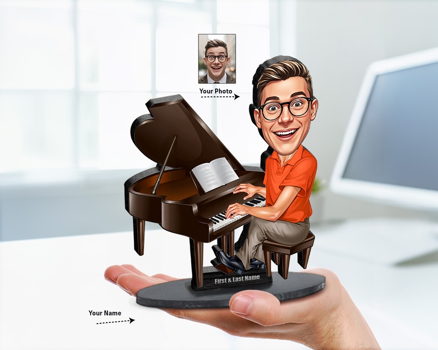 Pianist figurine — custom personalized Music gift, premium wood 8 inches