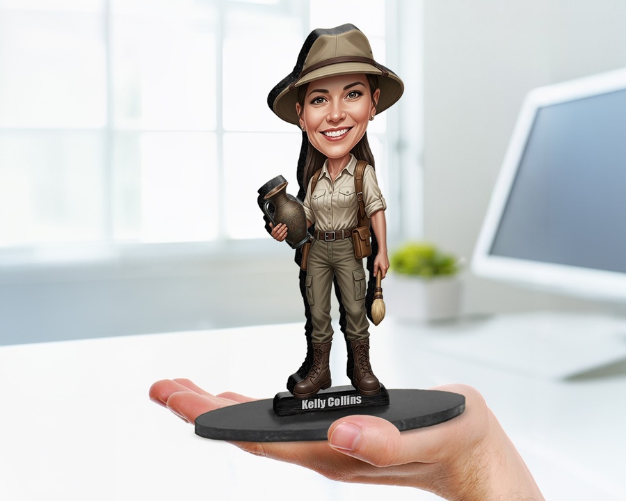 Archaeologist figurine — custom personalized Business gift, premium wood 8 inches