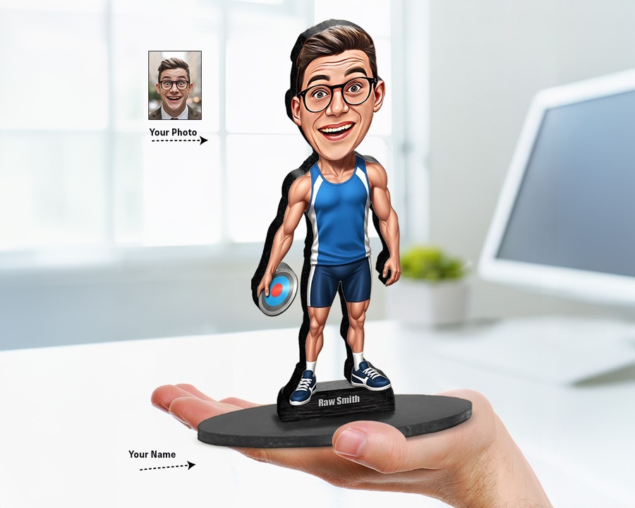 Discus Thrower figurine — custom personalized Sport gift, premium wood 8 inches